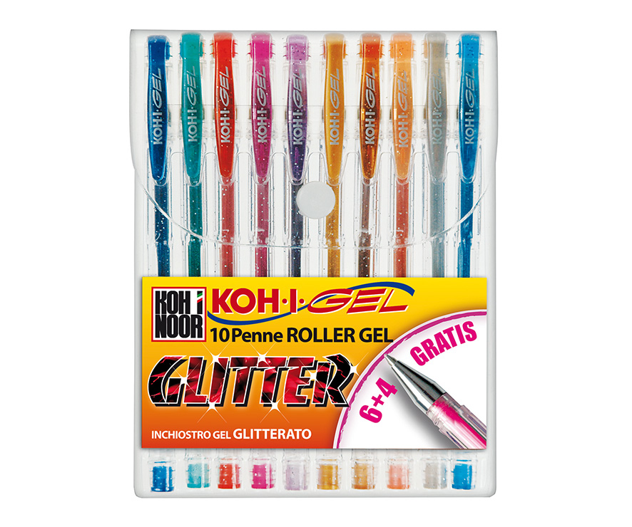 Ast. 10 penne gel GLITTER - colori con brillantini